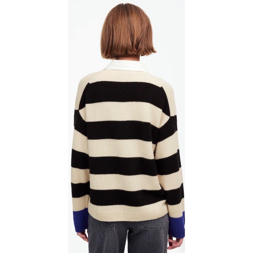Madewell Cashmere Wool Rugby Sweater Small Striped Polo Quiet Luxury Preppy - Picture 3 of 9